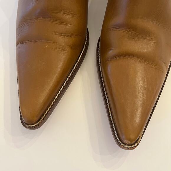 Michael Kors Cognac Leather Ankle Boots 37 US 6 6.5 Low Heel Pointed Toe Italy - Picture 6 of 13